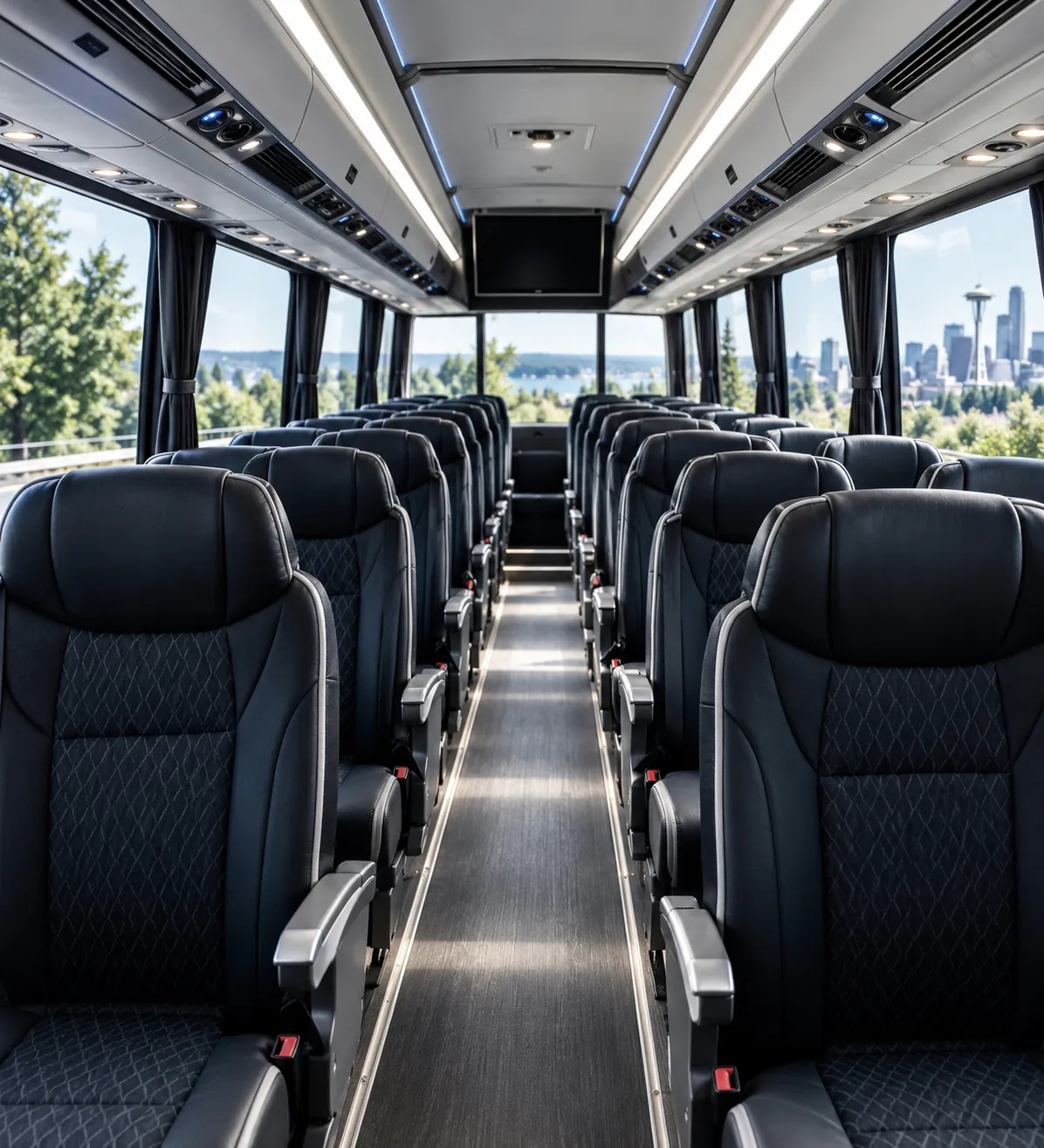 Comfortable passenger seating inside a modern coach