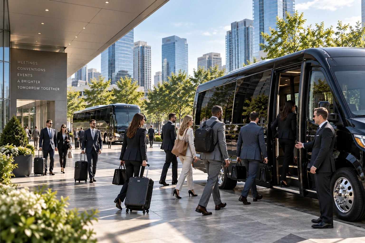 Corporate group boarding professional transportation