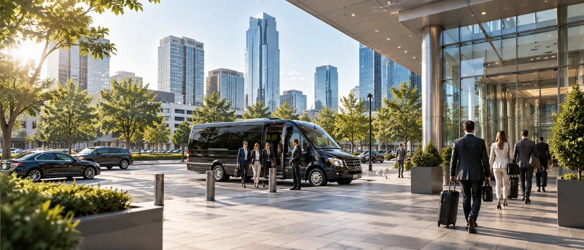 Corporate group transportation with luxury motorcoach