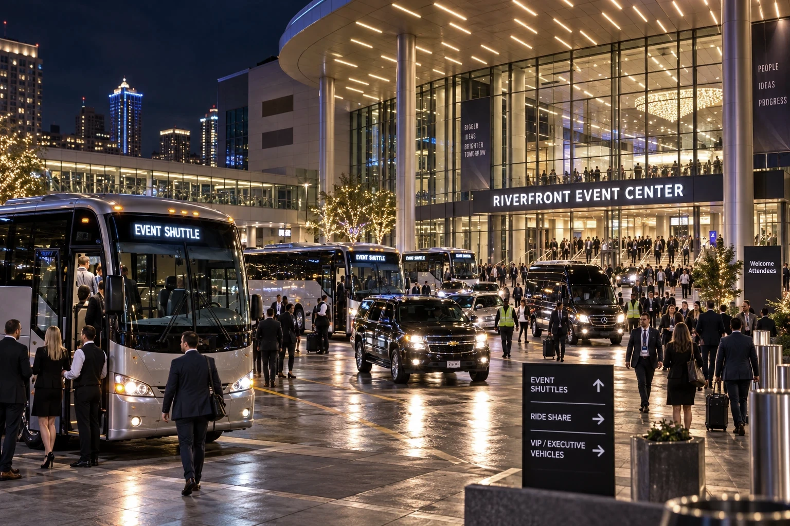 Multiple shuttle vehicles serving a large event